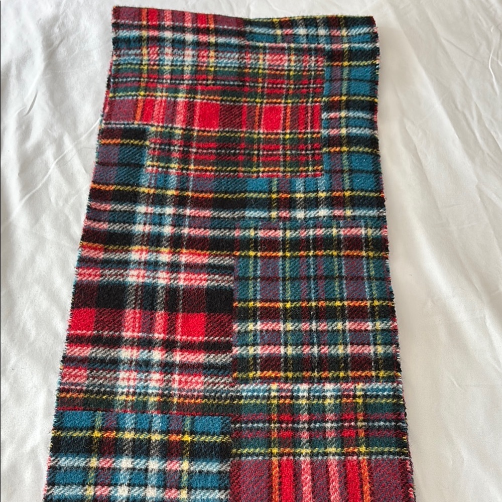 Polo Ralph ITALY Lauren Red Blue WOOL BLEND Plaid FISHING HUNTING PATCHES SCARF - Picture 9 of 12
